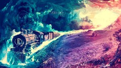 artwork fantasy art digital art colorful train landscape