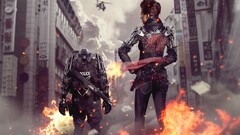 artwork fantasy art digital art cyborg Women apocalyptic City