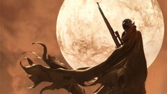 artwork fantasy art digital art hunter sniper rifle moon desert