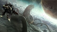 artwork fantasy art digital art spaceship mech robot planet