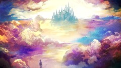 artwork fantasy art digital art Stars clouds colorful castle