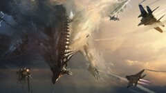 artwork fantasy art dragon jets War sky battle