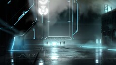 artwork fantasy art futuristic City Movies cyan