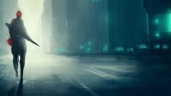 artwork fantasy art futuristic soldier street alone concept art