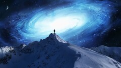 artwork fantasy art Mountains galaxy Men concept art Stars sky