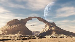 artwork fantasy art planet spaceship Mountains Space digital art