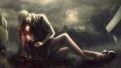 artwork fantasy art rain Women redhead blood death love Men