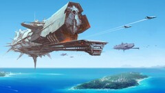 artwork fantasy art spaceship Sea War science fiction