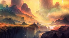 artwork fantasy art waterfall Mountains landscape forest mist