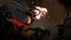 artwork fantasy art Women samurai blonde warrior War blood