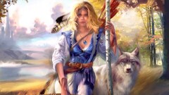 artwork fantasy girl Animals wolf fantasy art 1998 (Year)