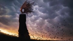 artwork fantasy girl sky hair Women model