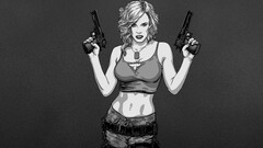 artwork gun Women video games monochrome girls with guns