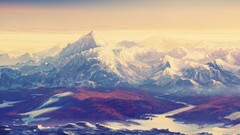 artwork landscape Mountains snow nature painting