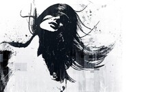 artwork monochrome grunge Alex Cherry face Women long hair