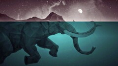 artwork moon elephant low poly water Sea split-view