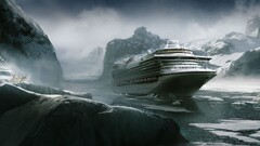 artwork Mountains ship cruise ship vehicle