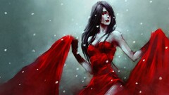 artwork NanFe red dress Women dress brunette fantasy art red