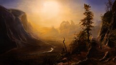 artwork nature landscape sunlight Mountains