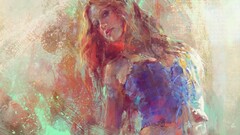 artwork painting paint splatter belly Women redhead