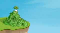 artwork Plants blue background Bonsai watermelons Cube cliff