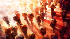 artwork rain umbrella People orange