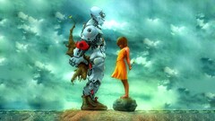 artwork robot love children science fiction Turquoise cyan
