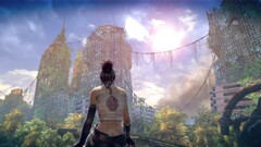artwork ruins apocalyptic Women sky cityscape