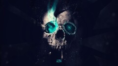 artwork skull neon digital art cyan black background Turquoise