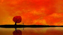 artwork sky Trees water abstract reflection nature orange