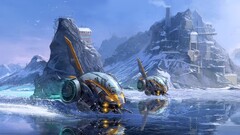 artwork spaceship concept art futuristic ice planet