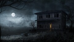 artwork spooky night moon House horror