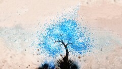 artwork Trees digital art nature abstract watercolor cyan