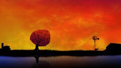 artwork Trees sky landscape reflection water