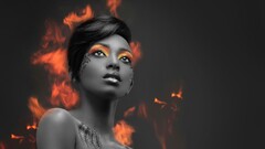 artwork Women fire selective coloring Simple Background