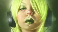 artwork Women headphones green hair
