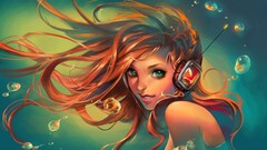 artwork Women sakimichan anime girls Anime headphones bubbles