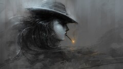 artwork Women smoking hat