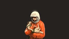 astronaut USSR Yuri Gagarin dog Animals Simple Background Laika
