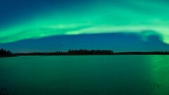 aurorae nature landscape multiple display Lake Trees water