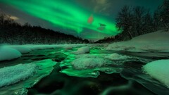 aurorae sky nature river Norway