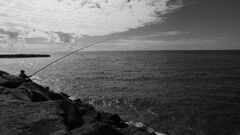 Azores fisherman Sea monochrome outdoors sky clouds fishing rod
