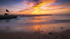bay beach nature pier sky sunlight