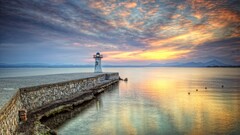bay beach sky water clouds nature