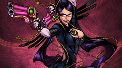 bayonetta video games big boobs gun purple hair video game art