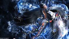 bayonetta video games video game art girls with guns dark hair