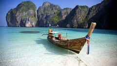 beach boat cliff Phi Phi Islands Asia