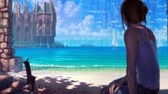 beach fantasy art sailing ship Anime water fantasy city