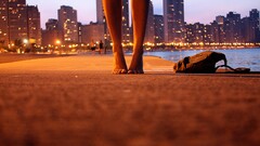beach feet lights barefoot cityscape