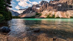 beach Mountains water Bow Lake Canada